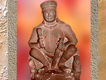 D'après Sûrya, dieu Soleil, haut-relief, grès, école de Mathura, dynastie Kushana, Ier siècle -IIe siècle, Uttar Pradesh, Nord, Inde ancienne. (Marsailly/Blogostelle)