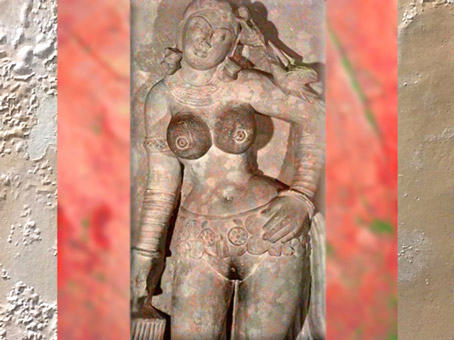 D'après une jeune femme au perroquet, vers IIe siècle apjc, dynastie Kushâna, école de Mathurâ, Uttar Pradesh, Inde du Nord. (Marsailly/Blogostelle)