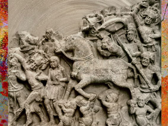 D'après Le Grand Départ, relief bouddhique, IIe - IIIe siècle, Amarâvatî, Andhra Pradesh, Inde du Sud. (Marsailly/Blogostelle) 