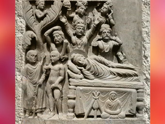 D'après un relief, Buddha entre dans le Nirvana, art du Gandhara, IIe siècle-IIIe siècles apjc, Kushâna en Inde du Nord. (Marsailly/Blogostelle)