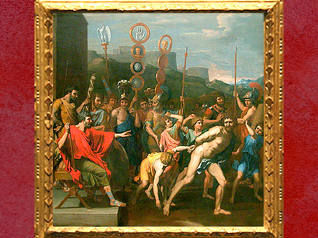 D'après Camille qui livre le maître d'école de Faléries à ses écoliers, 1637, Nicolas Poussin, collection de La Vrillière, Paris, France, XVIIe siècle. (Marsailly/Blogostelle)