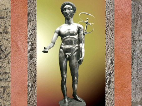 D'après une statuette de Mercure en argent, IIe siècle apjc, trésor de Berthouville, sanctuaire de Canetonum, Normandie, France, Gaule Romaine. (Marsailly/Blogostelle)
