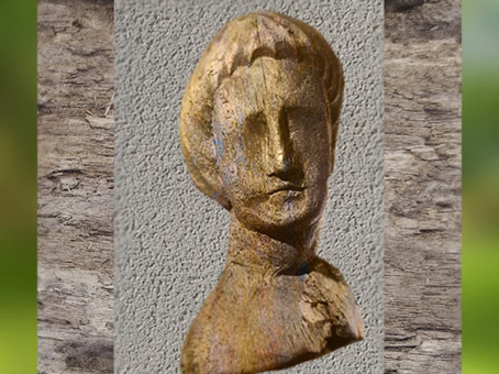 D'après un portrait d'homme, ex-voto, hêtre, source des Roches, Ier siècle, Chamalières, Gaule Romaine. (Marsailly/Blogostelle)