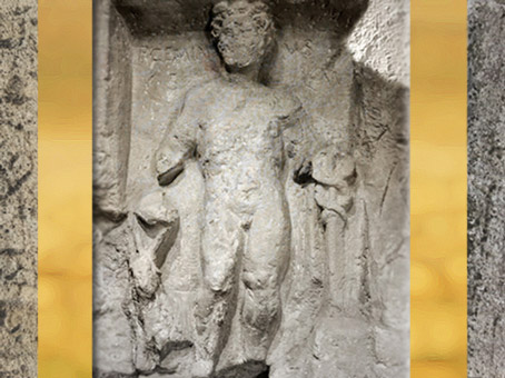 D'après le dieu Mercure et son caducée, autel votif, dédicace Publius Geminus, Bordeaux, Gaule Romaine. (Marsailly/Blogostelle)