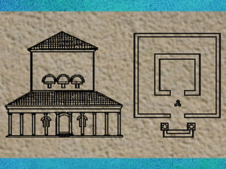 D'après un plan centré quadrangulaire, l'élévation et la galerie d'un Fanum Gaulois. (Marsailly/Blogostelle)