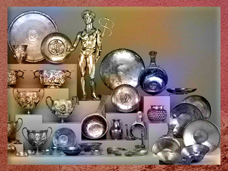 D'après le trésor de Berthouville dédié au dieu Mercure, argent, IIe siècle, sanctuaire de Canetonum, Normandie, France, Gaule Romaine. (Marsailly/Blogostelle)