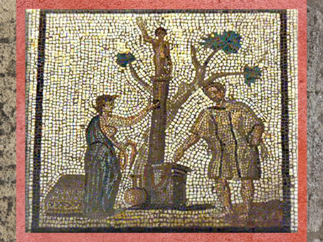 D'après le Sacrifice au dieu gaulois Taranis, mosaïque Saint-Romain-en-Gal, IIIe siècle apjc, Gaule Romaine. (Marsailly/Blogostelle)