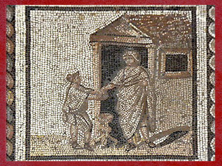 D'après le culte domestique des Lares, mosaïque de Saint-Romain-en-Gal, IIIe siècle, France, Gaule Romaine. (Marsailly/Blogostelle)