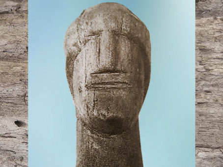 D'après un ex-voto sculpté, portrait, hêtre, source des Roches, Ier siècle, Chamalières, France, Gaule Romaine. (Marsailly/Blogostelle)