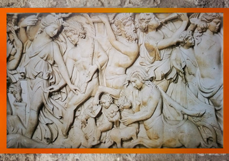 D'après Dionysos et Ariane et cortège, sarcophage de Dionysos et Ariane endormie, marbre, fin IIIe siècle, Gironde, France, Gaule Romaine. (Marsailly/Blogostelle)