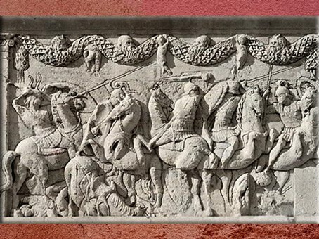 D'après les reliefs du mausolée de Julius, cavalerie, fin Ier siècle avjc, Saint-Remy-de-Provence, France, Gaule Romaine. (Marsailly/Blogostelle)