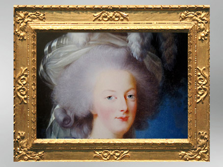 D'après le visage de Marie-Antoinette, détail du portrait dit à la Rose, 1783,  Élisabeth Louise Vigée Le Brun. (Marsailly/Blogostelle)