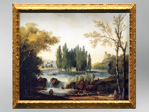 D’après la Tombe de Jean-Jacques Rousseau dans le parc d'Ermenonville, par le peintre Hubert Robert, 1802, ami fidèle d'Élisabeth Louise Vigée Le Brun. (Marsailly/Blogostelle)