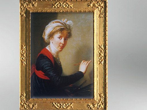 D'après un autoportrait et pinceau, vers 1800, Élisabeth Louise Vigée Le Brun. (Marsailly/Blogostelle)