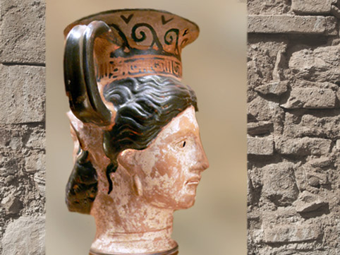 D'après un canthare janiforme (double visage), vase à boire, céramique étrusque, Ve siècle avjc, Rome Antique. (Marsailly/Blogostelle)