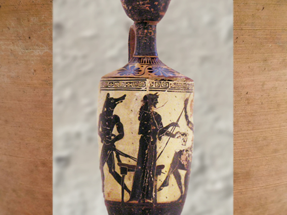 D'après une céramique, Circé offre une coupe à Ulysse, vers 490-480 avjc, Érétrie, Art Grec. (Marsailly/Blogostelle)