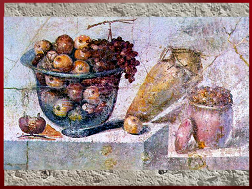 D'après les fruits de l'Abondance, Pax Romana, fresque, maison de Julia Felix, Pompéi, Ier siècle, Naples, Rome Antique. (Marsailly/Blogostelle)