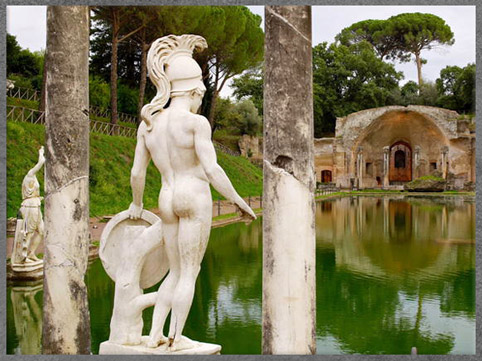 D'après le dieu Mars et son bouclier, villa Adriana, époque empereur Hadrien, IIe siècle, Tivoli, Italie, Rome Antique. (Marsailly/Blogostelle)