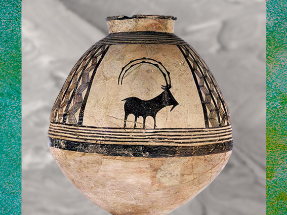 D'après une jarre, terre cuite, bouquetin stylisé, IVe millénaire avjc, Levant néolithique. (Marsailly/Blogostelle)
