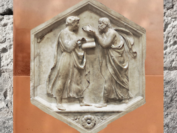 D'après les portraits de Platon et Aristote, sculptés par Luca della Robbia, vers 1437-1439 apjc, marbre campanile de Florence. (Marsailly/Blogostelle)