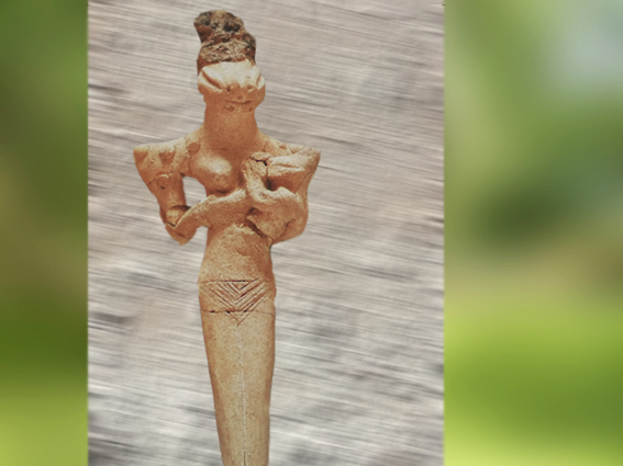 D'après une déesse allaitant à tête de serpent, Ve millénaire avjc, néolithique, Ur, Irak, Mésopotamie néolithique. (Marsailly/Blogostelle)