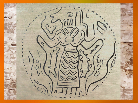 D'après le thème du Maître des Animaux, glyptique, vers 3800 avjc, Suse, Iran, néolithique, Orient ancien. (Marsailly/Blogostelle)