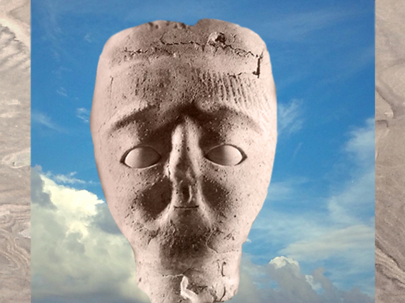 D'après une tête modelée, chaux et roseaux, VIIe millénaire avjc, Jéricho, Palestine, Levant néolithique. (Marsailly/Blogostelle)