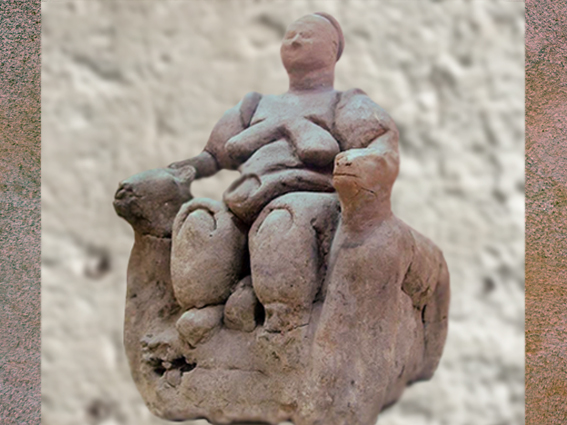 D'après une déesse-mère aux Léopards, VIe millénaire avjc, Çatal Höyük, Anatolie, Turquie actuelle, Levant Néolithique. (Marsailly/Blogostelle)