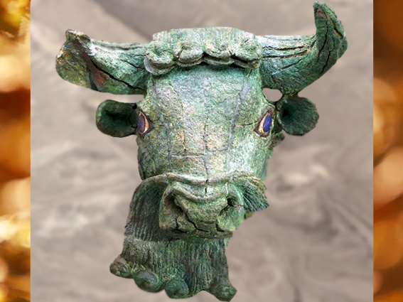 D'après une tête de Taureau, bronze et lapis-lazuli, vers 2700 avjc, période des dynasties archaïques sumériennes, Mésopotamie. (Marsailly/Blogostelle)
