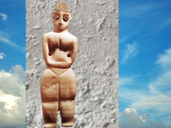 D'après une figure féminine, albâtre et bitume, vers 5800-5500 avjc, nécropole de Samarra, Tell es-Sawwan, Mésopotamie néolithique. (Marsailly/Blogostelle)