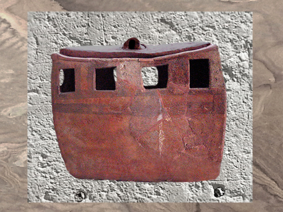 D'après un édifice miniature, terre cuite peinte, Ve millénaire avjc, Iran, Orient ancien, néolithique. (Marsailly/Blogostelle)