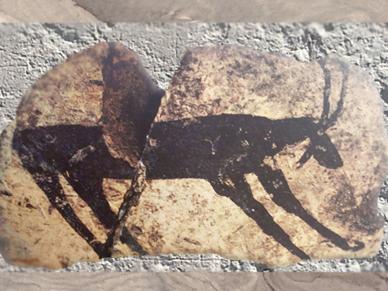 D'après un capridé, période d'Obeid, céramique peinte, vers 5000 - 4500 avjc, Irak actuel, Mésopotamie néolithique. (Marsailly/Blogostelle)