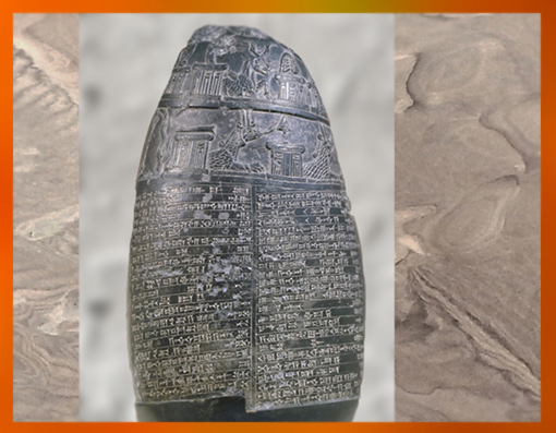 D'après un Kudurru dit Cailloux de Michaux, texte en akkadien, donation d'un père à sa fille, XIe siècle avjc, Babylone, Mésopotamie. (Marsailly/Blogostelle)