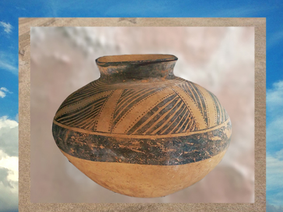 D'après une céramique peinte, décor géométrique, période d'Obeid, Ve millénaire avjc, Tello, Irak actuel, Mésopotamie néolithique. (Marsailly/Blogostelle)