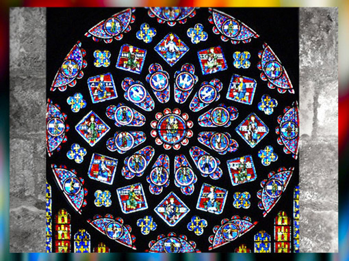 D'après la Rosace Nord , vitrail, cathédrale de Chartres, 1193-1220, France, XIIe-XIIIe siècle, Gothique, art Médiéval. (Marsailly/Blogostelle)
