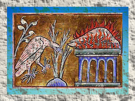 D'après le Sens du Mystère, le Vieux Phénix meure avant de renaître, XIIe siècle, art médiéval. (Marsailly/Blogostelle)