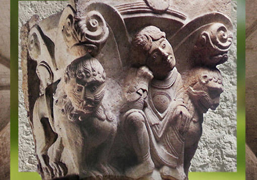 D'après un chapiteau en marbre, Daniel et les Lions, XIe siècle, art Roman, France. (Marsailly/Blogostelle)