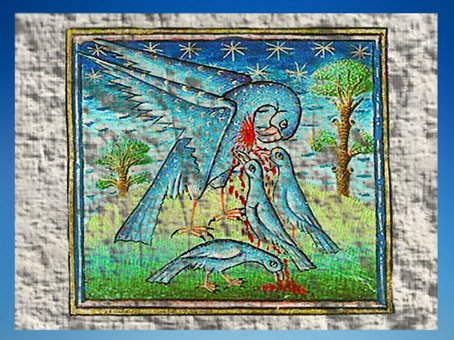 D'après le Sens du Symbole, le Pélican nourrit ses Enfants avec sa chair, comme le Christ sacrifie sa Personne, art médiéval. (Marsailly/Blogostelle)