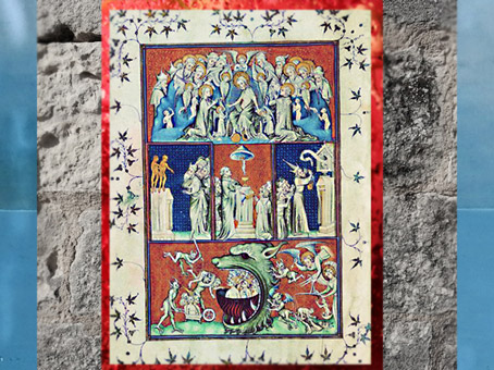 D'après Le Paradis, la Terre, l'Enfer, la Cité de Dieu, Saint Augustin, 413 -26 apjc, miniature. (Marsailly/Blogostelle)