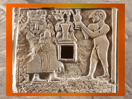 D'après une scène de Libation à la Grande Déesse aux Épis, divinité de la Végétation, IIIe millénaire avjc, art sumérien. (Marsailly/Blogostelle)