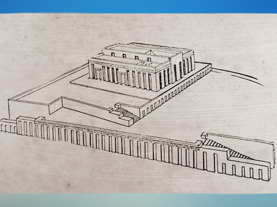 D'après le temple de Tell-Uqair, avec double terrasse, Uruk, vers 3300 avjc, Mésopotamie. (Marsailly/Blogostelle)