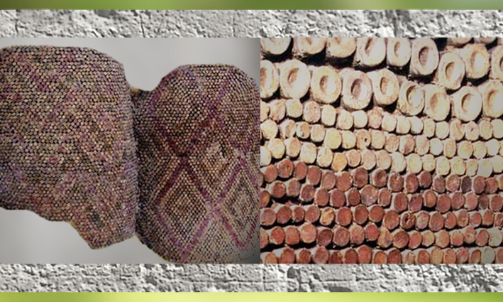 D'après des mosaïques, cônes peints, terre cuite, temple d'Uruk, fin IVe millénnaire avjc, Irak actuel, Mésopotamie. (Marsailly/Blogostelle)