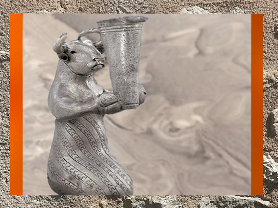 D'après un Taureau en argent, et vase, vers 3100–2900 avjc, pays d'Elam, Iran actuel, Orient ancien. (Marsailly/Blogostelle)