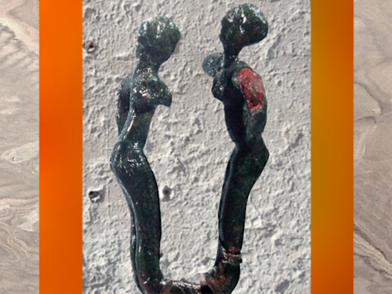 D'après des danseuses, décor d'épingle, cuivre, vers 3000 ans avjc, Tello, Mésopotamie. (Marsailly/Blogostelle)