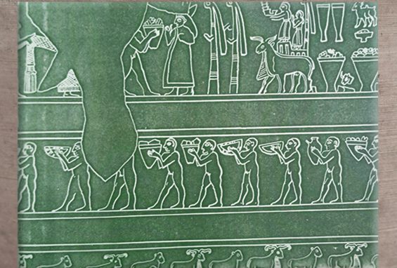 D'après un vase cultuel d'Uruk, scène de culte et procession, vers 3000 avjc, Mésopotamie. (Marsailly/Blogostelle)