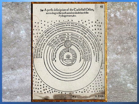 D'après un modèle héliocentrique, doctrine pythagoricienne, ouvrage de Thomas Digges, 1576, Londres, XVIe siècle, Renaissance. (Marsailly/Blogostelle)