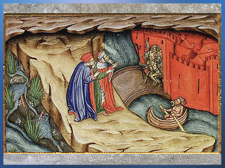 D'après Dante et Virgile, la porte de Dité, Inferno, Maître de la Vitae Imperatorum, 1400-1450, enluminure, duc de Milan, Filippo Maria Visconti, XVe siècle. (Marsailly/Blogostelle)