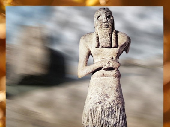 D'après la statuette du prince Ginak, vers 2700-2600 avjc, époque des dynasties archaïques, gypse, Sumer, Mésopotamie. (Marsailly/Blogostelle)