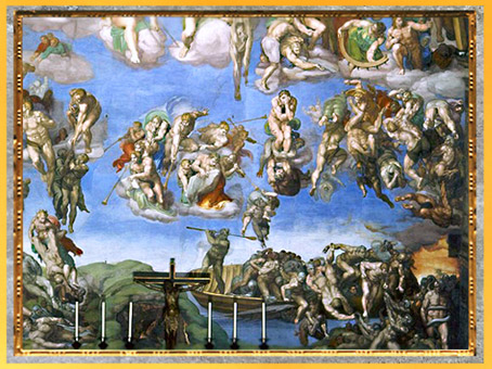 D'après le passeur Charon, chassant les damnés hors de sa barque, Michelangelo, 1536-1541, Jugement Dernier, chapelle Sixtine, XVIe siècle, Renaissance. (Marsailly/Blogostelle)