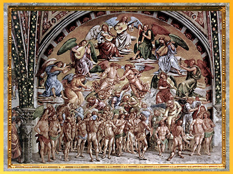 D'après Le Paradis, Divine Comédie, de Luca Signorelli, fresque chapelle San Brizio, Orvieto, 1499-1502, début XVIe siècle, Renaissance. (Marsailly/Blogostelle)